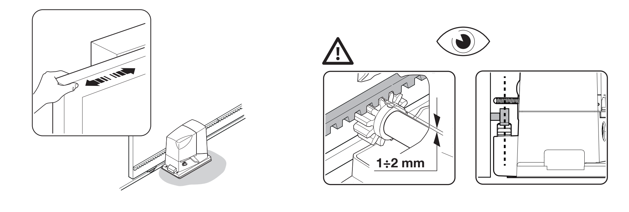 Kontrola luzu 1–2 mm między listwą zębatą a zębatką RD400