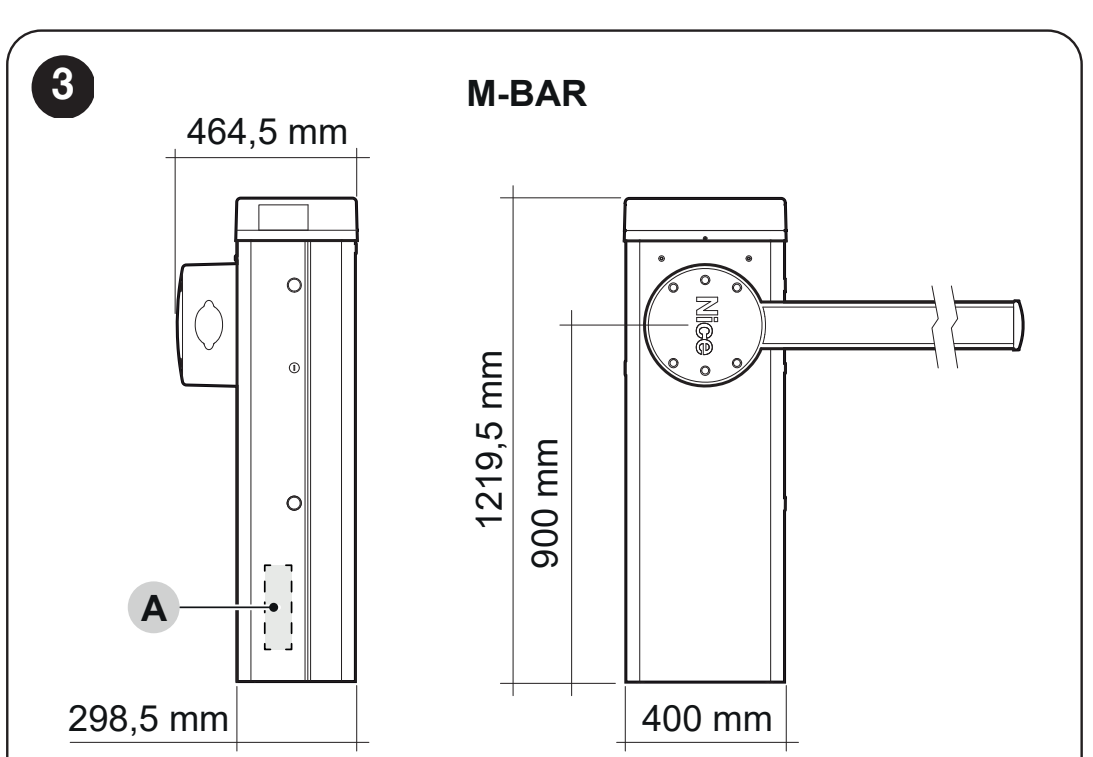 NICE M-BAR – oryginalne wymiary obudowy i położenie tabliczki znamionowej NICE M-BAR – oryginalne wymiary obudowy i położenie tabliczki znamionowej