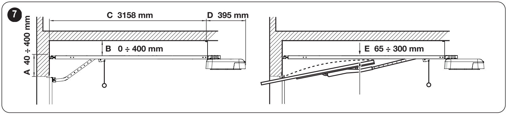 Przestrzeń montażowa SPIDER800W: A, B, C, D i odległość E