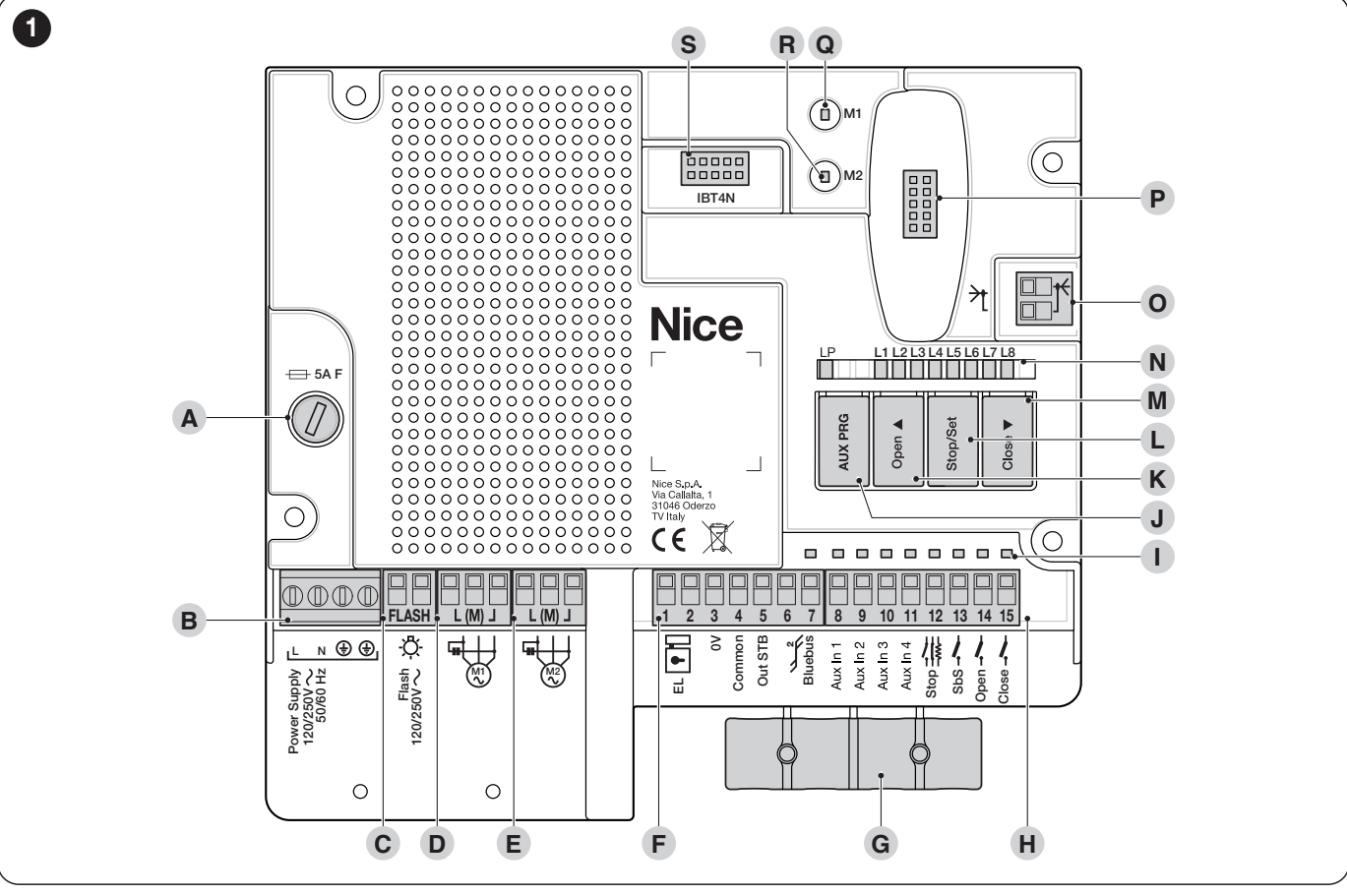 MC800 MCA5R30 – zaciski, przyciski, diody LED i złącze odbiornika MC800 MCA5R30 – zaciski, przyciski, diody LED i złącze odbiornika