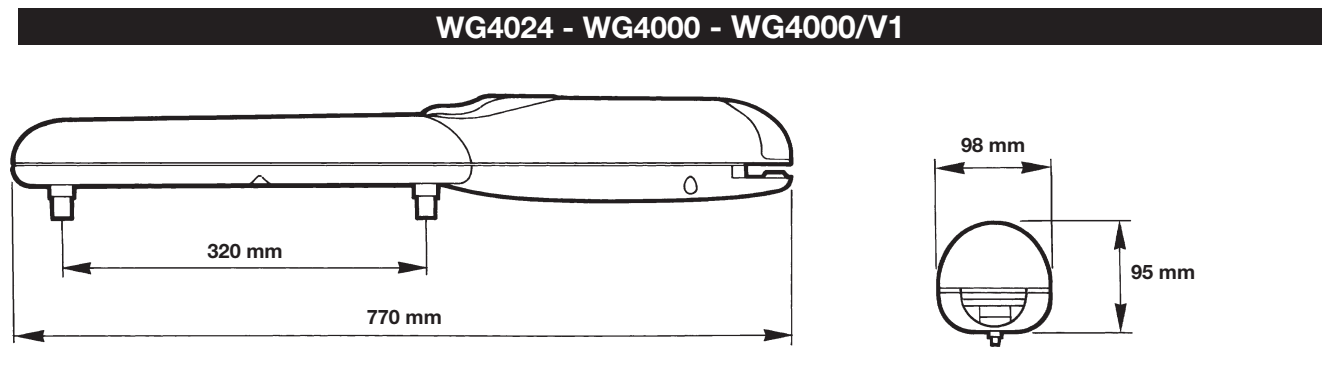 NICE WINGO WG4000 – wymiary napędu i skok NICE WINGO WG4000 – wymiary napędu i skok