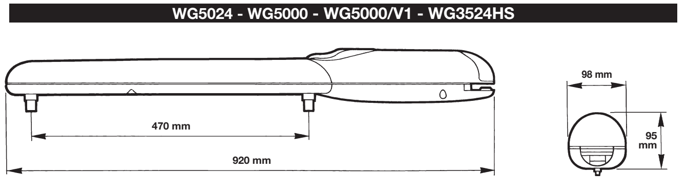 NICE WINGO WG5000 – wymiary siłownika i skok NICE WINGO WG5000 – wymiary siłownika i skok