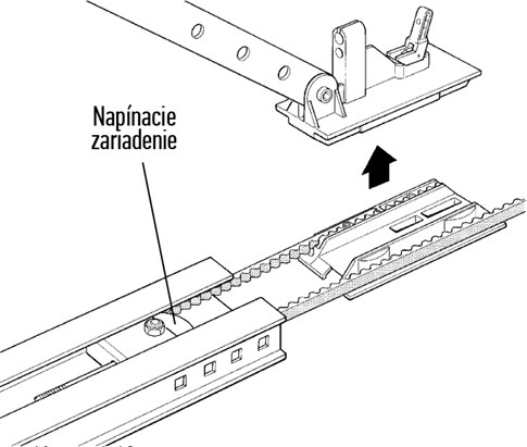 3. Przesuń napinacz do położenia pośredniego, aby można było wyjąć wózek z szyny: 3. Przesuń napinacz do położenia pośredniego, aby można było wyjąć wózek z szyny: