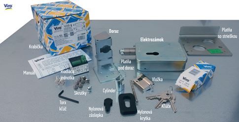 Zawartość opakowania elektrozamka VIRO V09