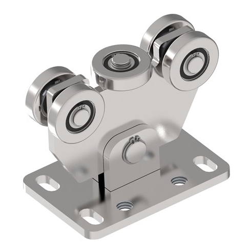INOX Wózek do bramy przesuwnej ze stali nierdzewnej, z 5 rolkami, do profilu C 58x58x3