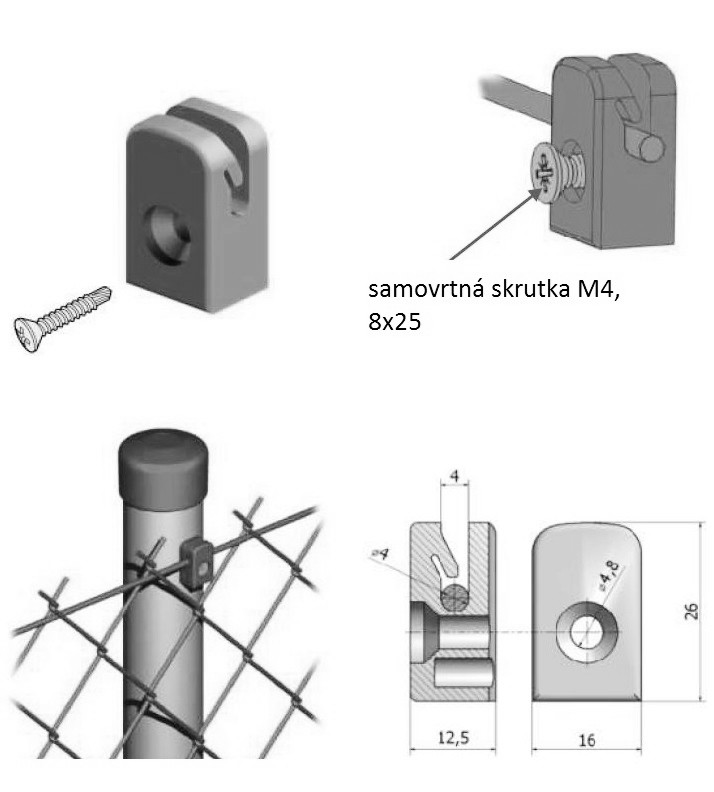 Przykręcany uchwyt siatki ogrodzeniowej – czarny Przykręcany uchwyt siatki ogrodzeniowej – czarny